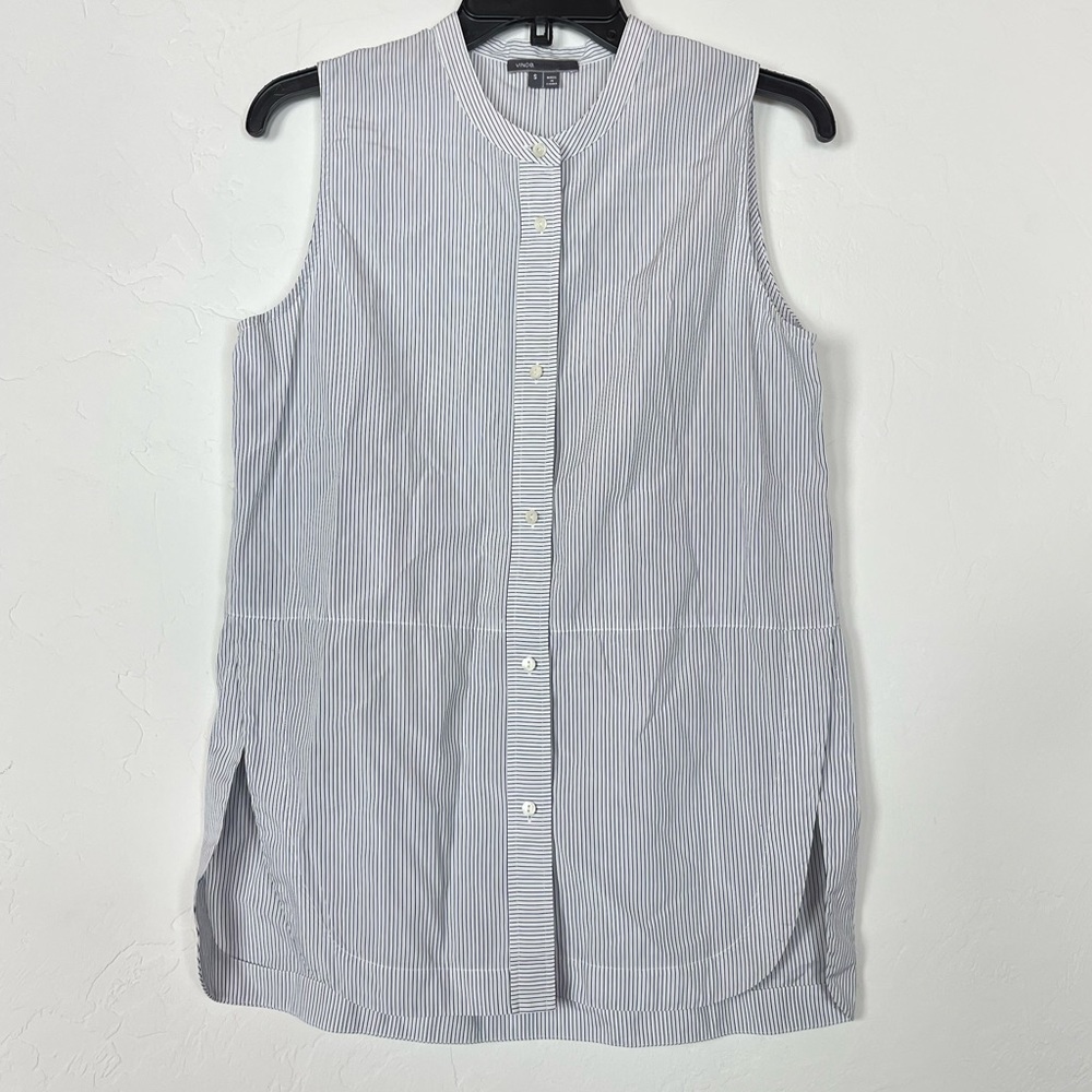 Vince Blue and White Striped Button Down Shirt